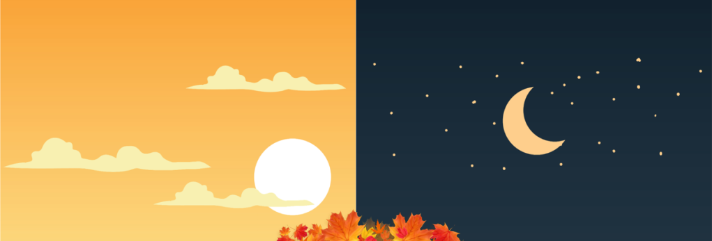 autumn day and night with leaves clip art